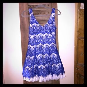 B Darlin Juniors' Blue Lace Fit-and-Flare Dress